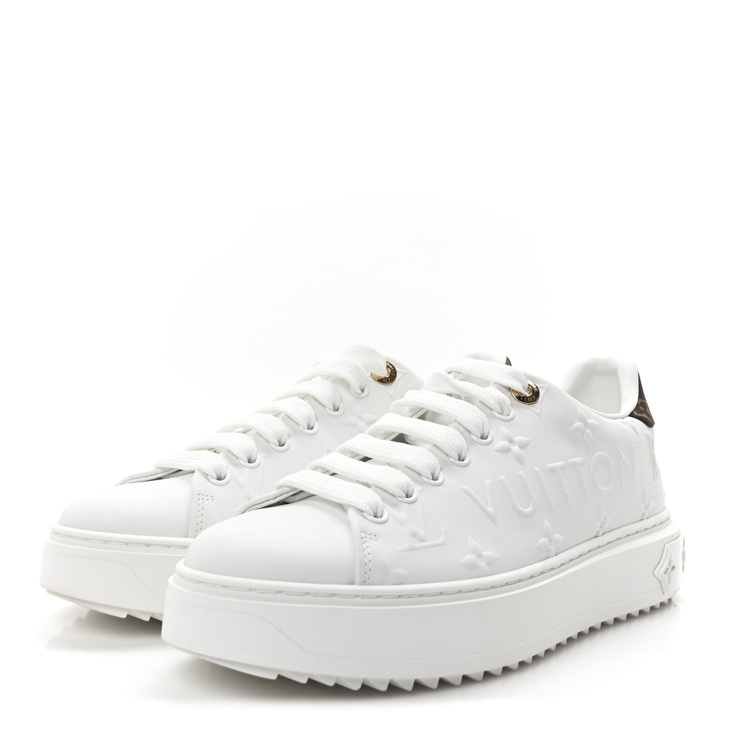 Lambskin Embossed Monogram Time Out Sneakers 37 White