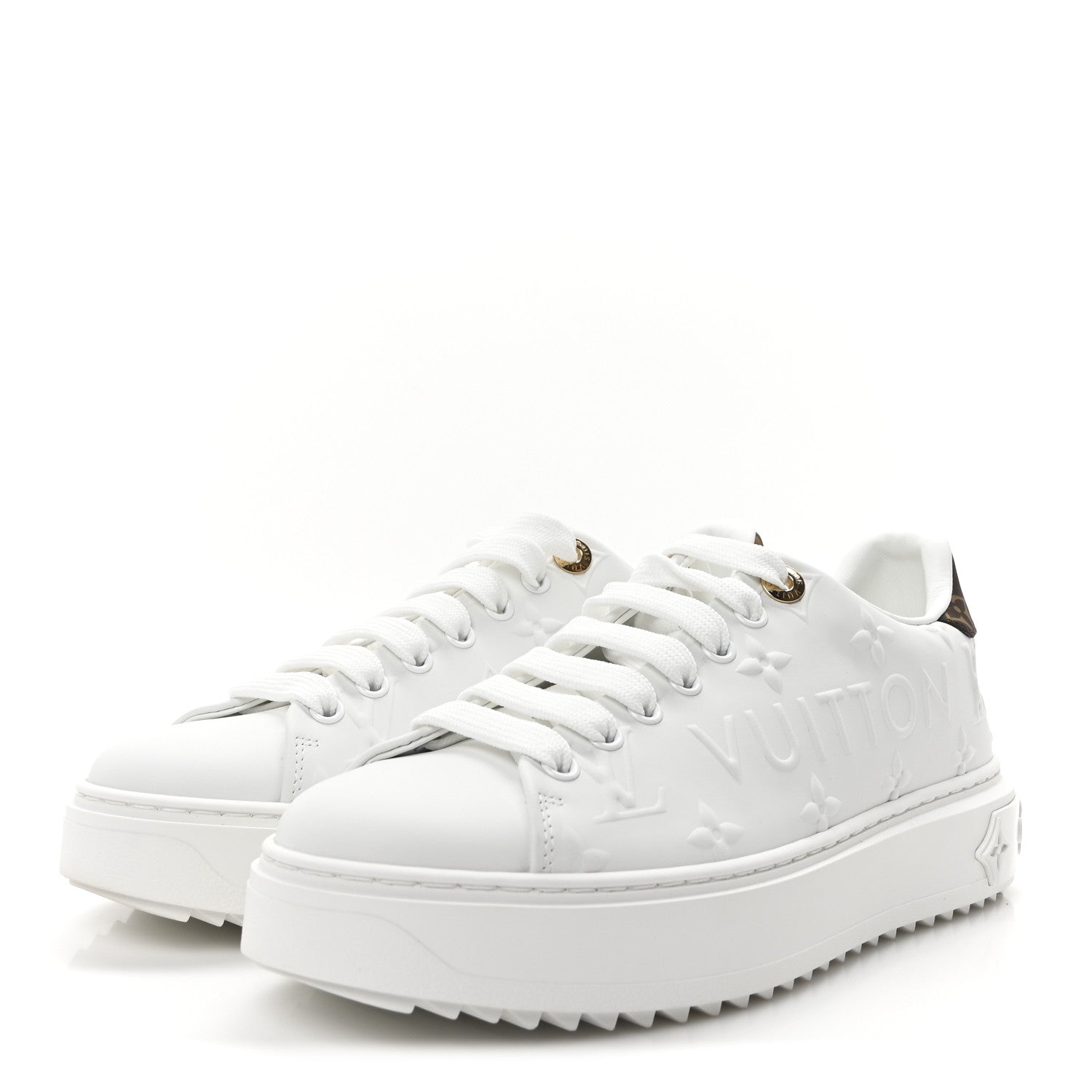 Louis Vuitton Lambskin Embossed Monogram Time Out Sneakers 37 White 4 of 10
