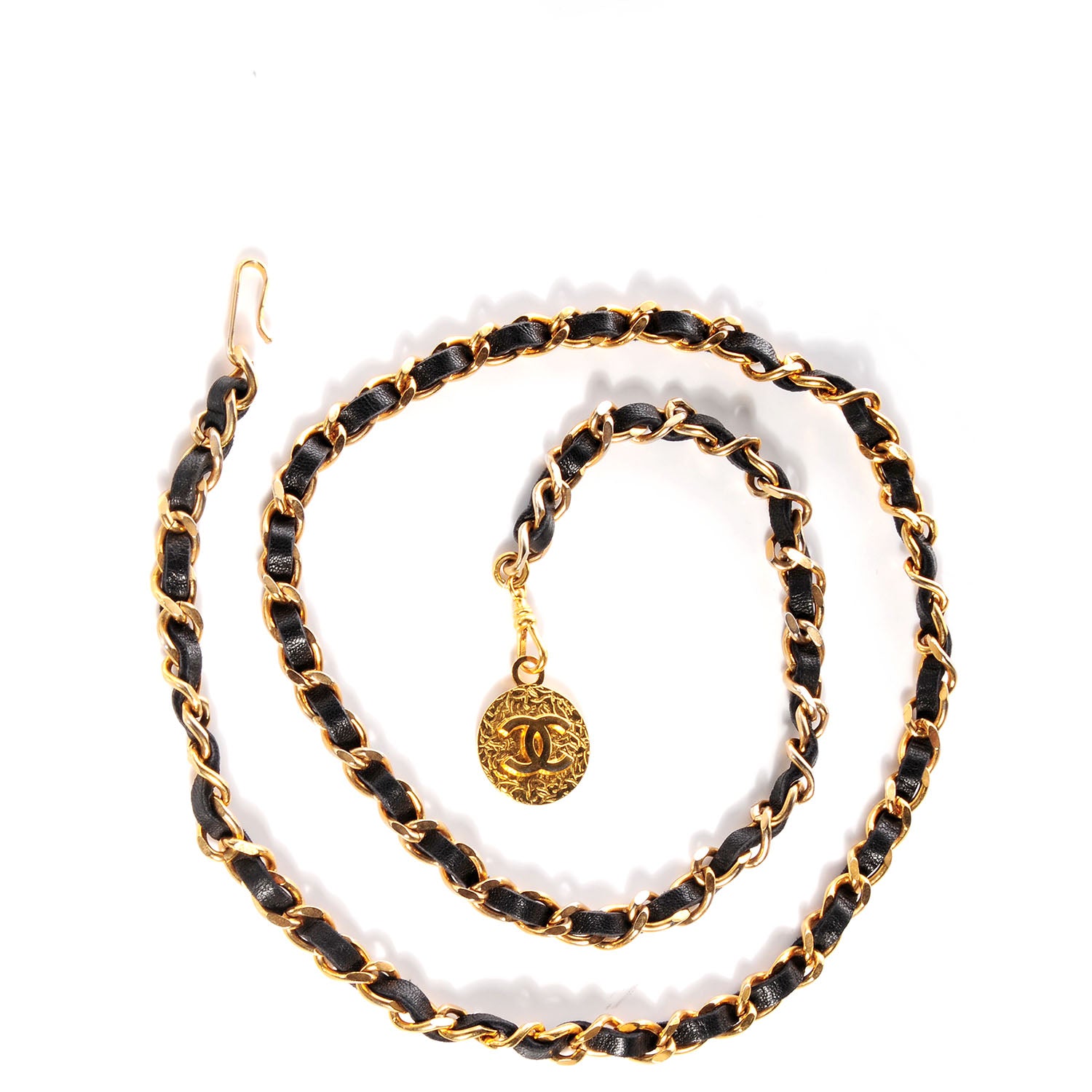Chanel Leather Gold Chain CC Medallion Belt Black 1 of 5