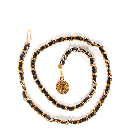 Chanel Leather Gold Chain CC Medallion Belt Black 1 of 5