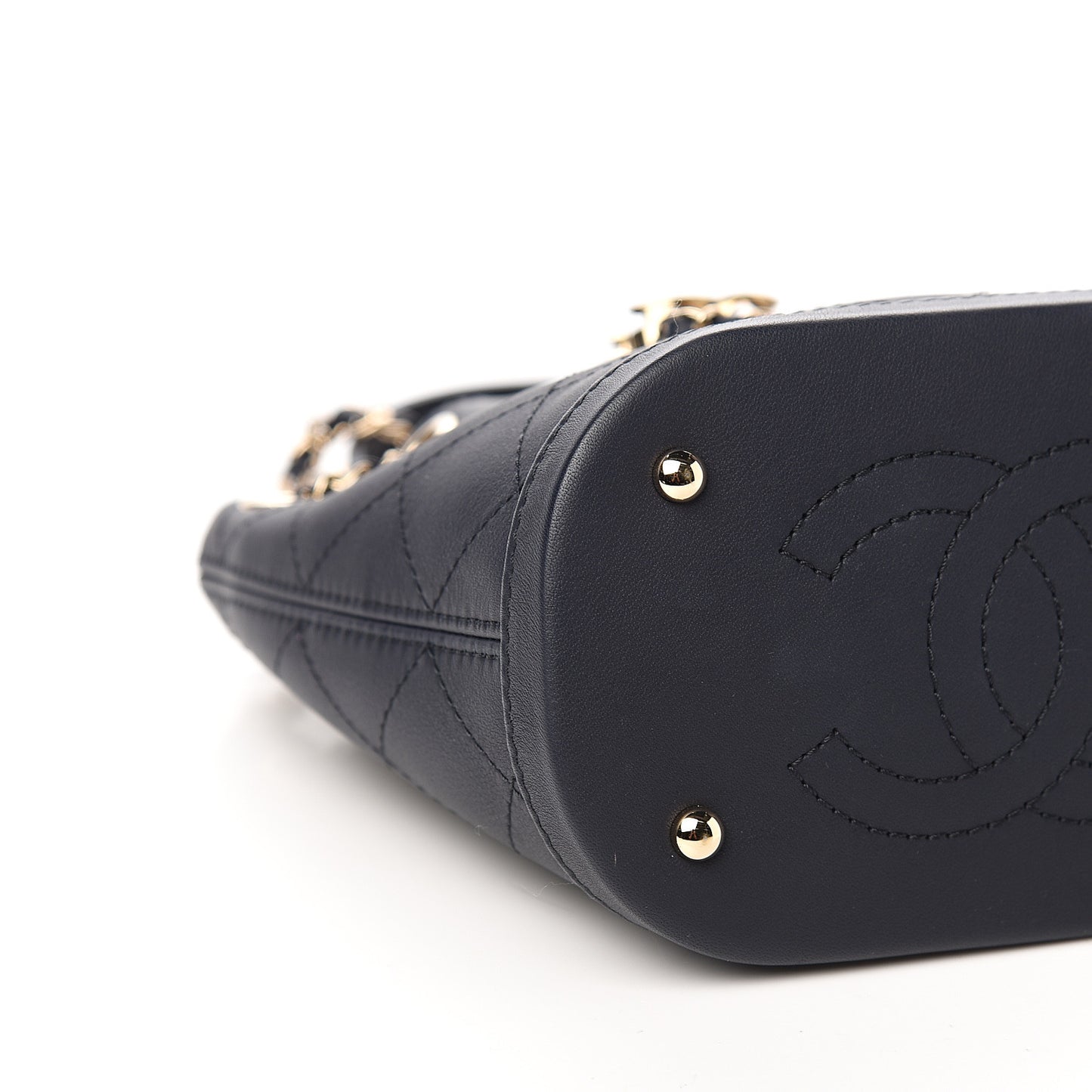 Calfskin Stitched Chain Bucket Bag Navy