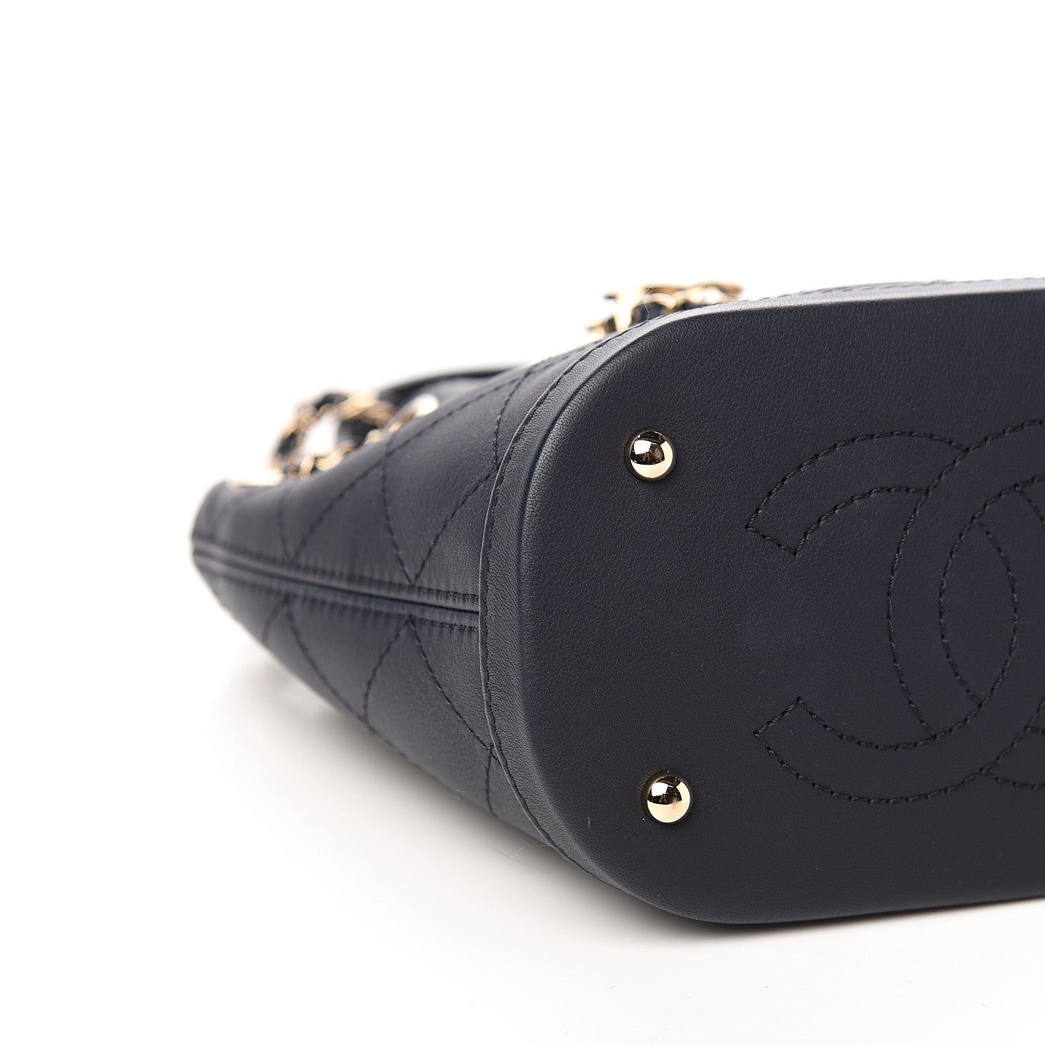Chanel Calfskin Stitched Chain Bucket Bag Navy 7 of 10