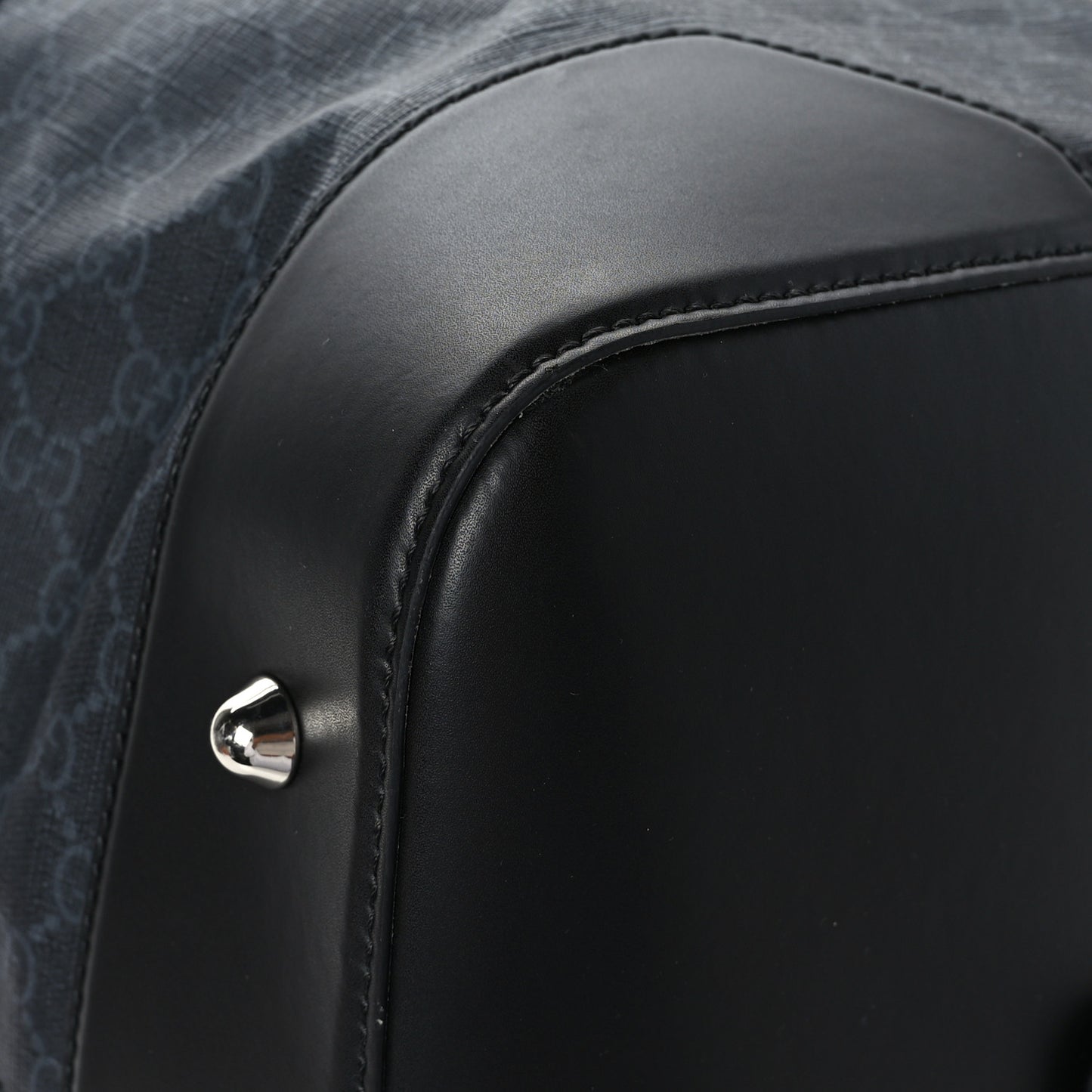 Soft GG Supreme Monogram Appia Calfskin Web Large Carry On Duffle Bag Black Grey