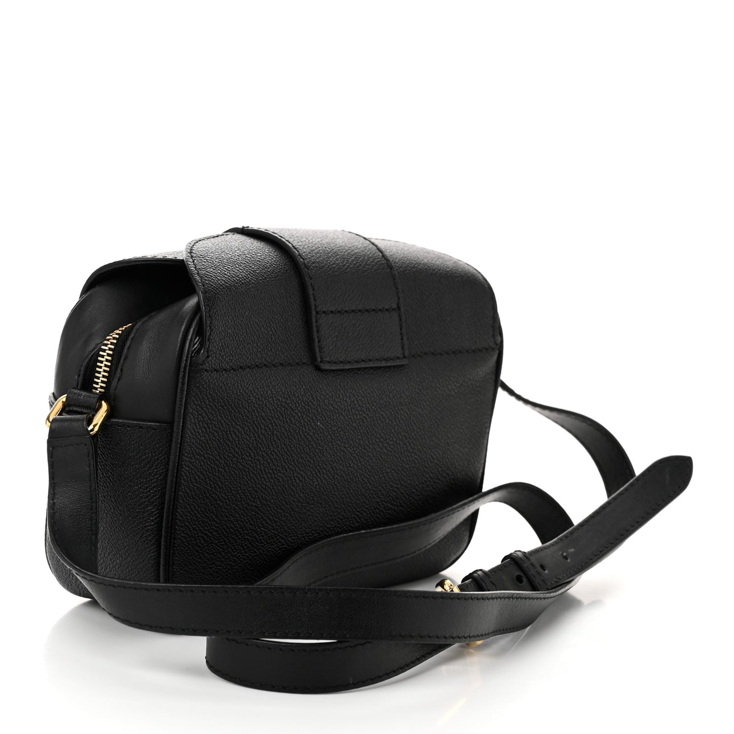 Soft Grain Calfskin Small Buckle Zip Bag Black