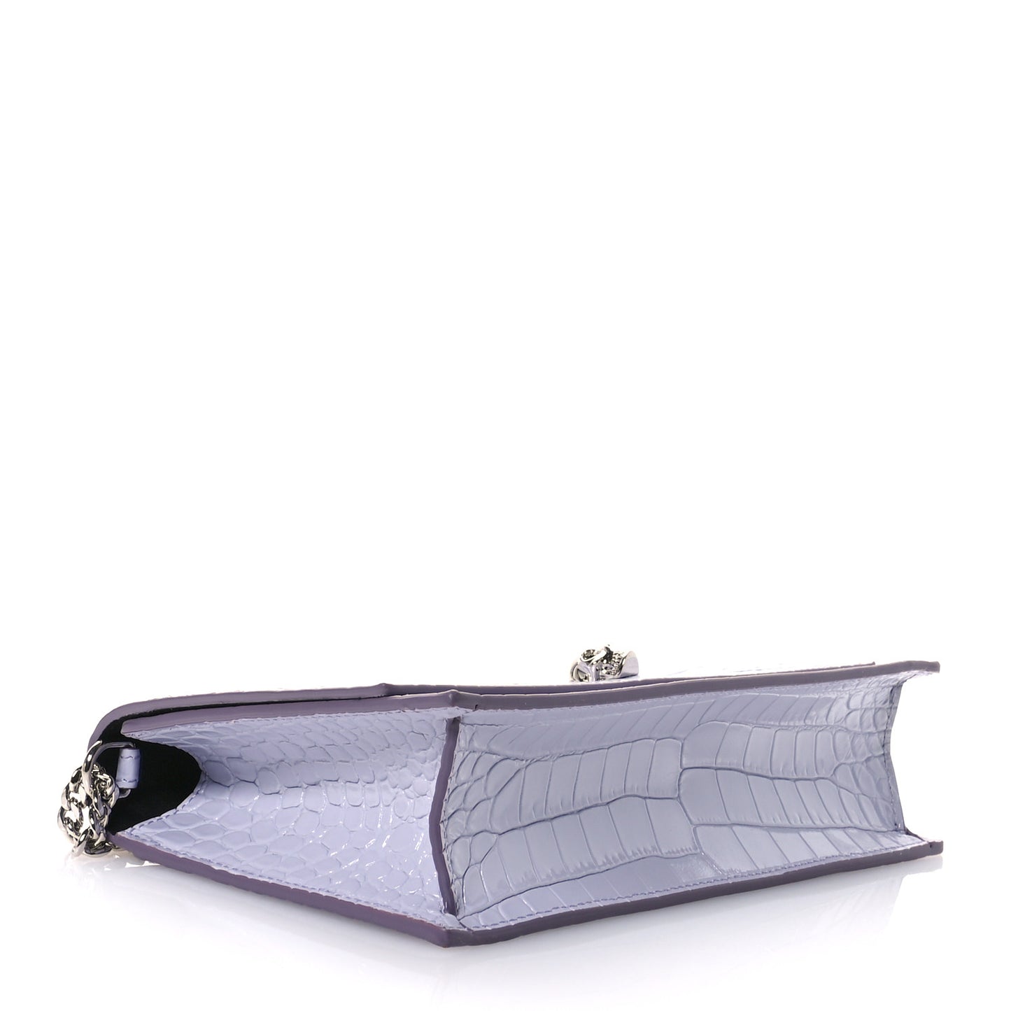 Calfskin Crocodile Embossed Skull Medium Shoulder Bag Lavender