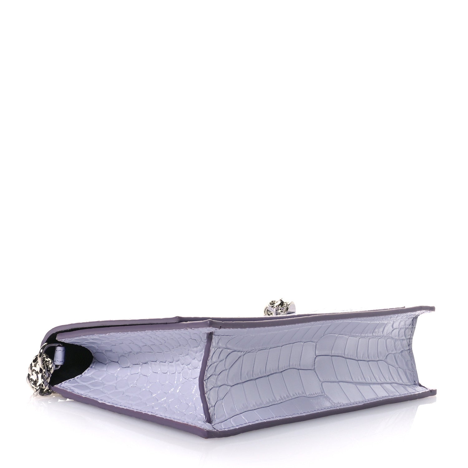 Alexander McQueen Calfskin Crocodile Embossed Skull Medium Shoulder Bag Lavender 4 of 10