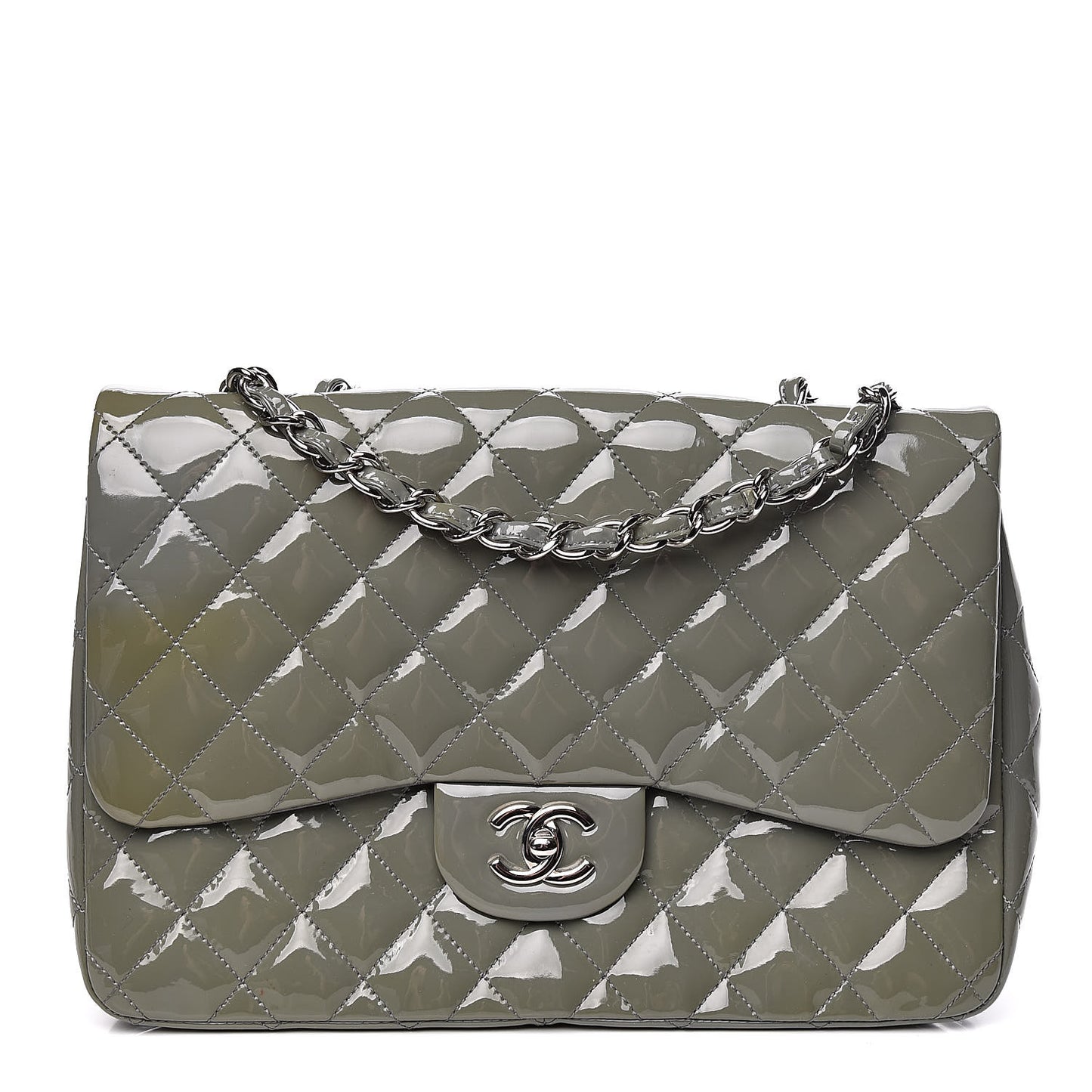 Patent Quilted Jumbo Single Flap Grey