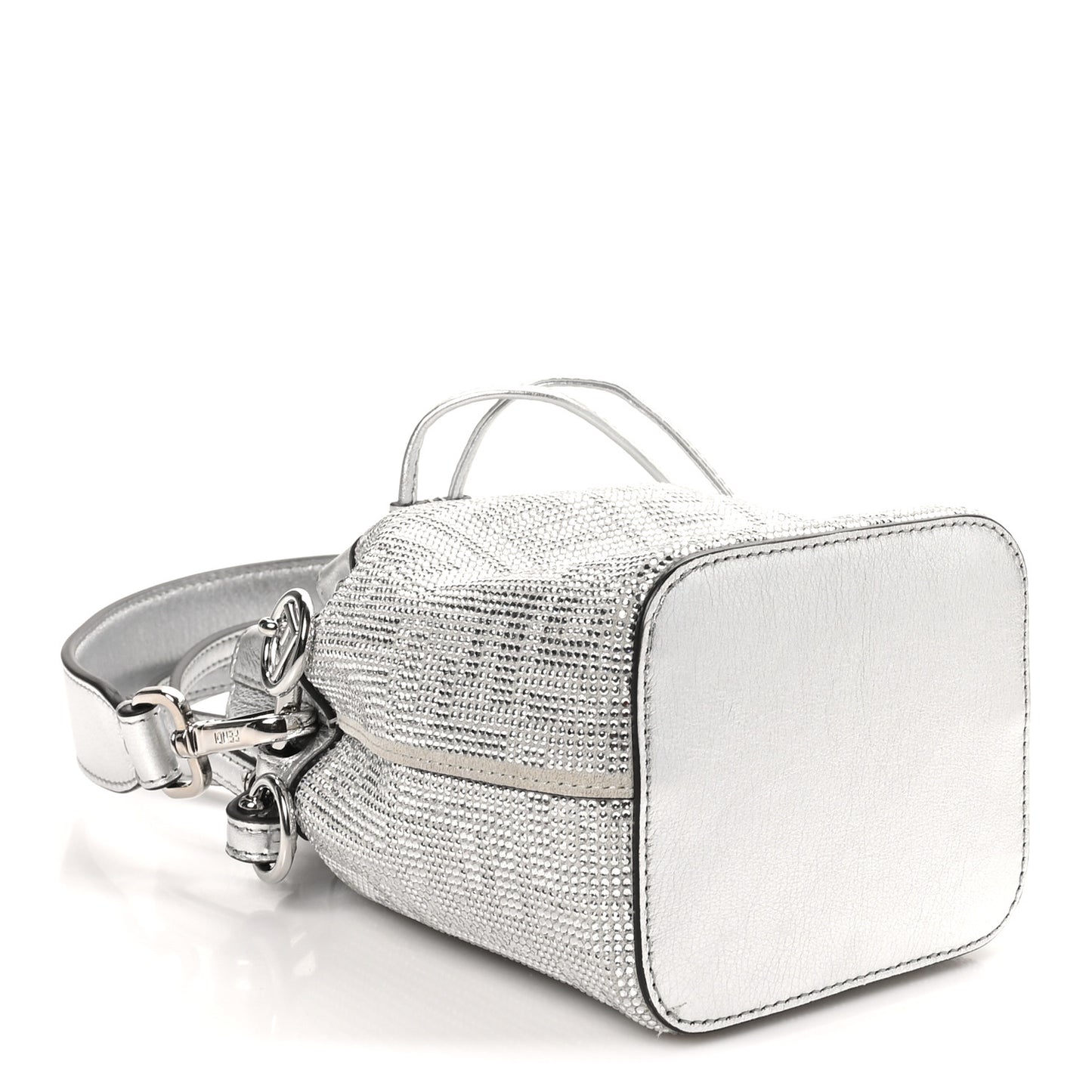 Crystal Vitello Laminato FF Mini Mon Tresor Bucket Bag Crystal Argento