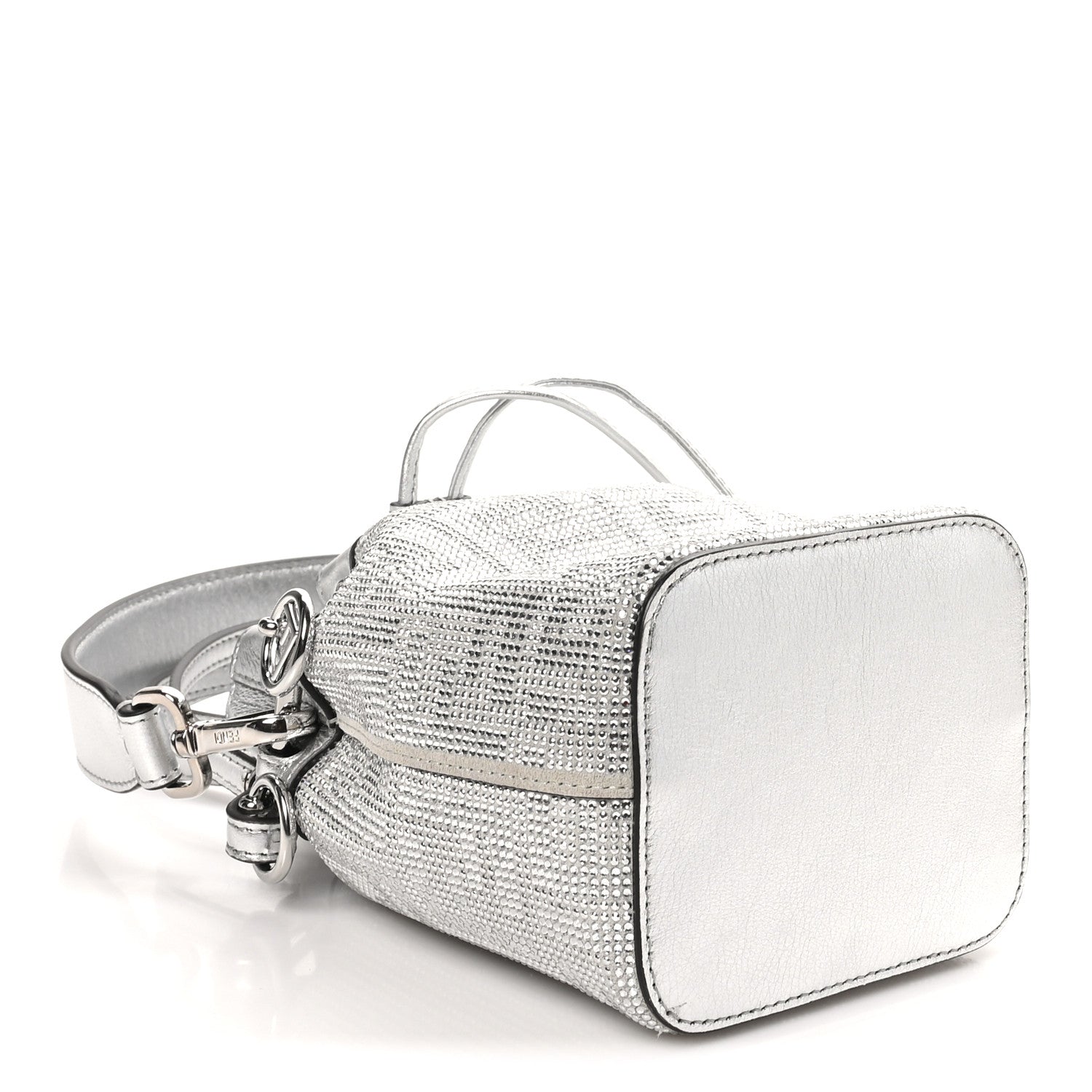 Fendi Crystal Vitello Laminato FF Mini Mon Tresor Bucket Bag Crystal Argento 4 of 11