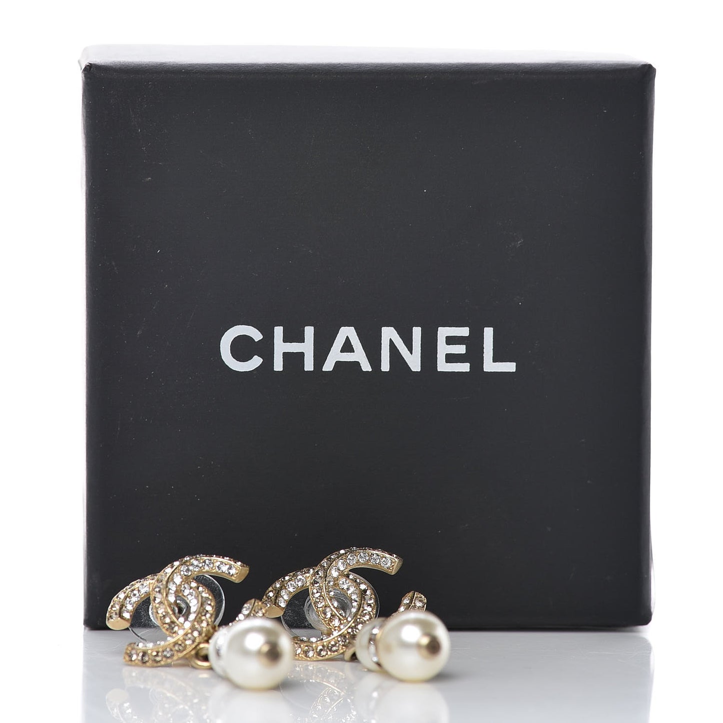 Crystal Pearl CC Drop Earrings Gold