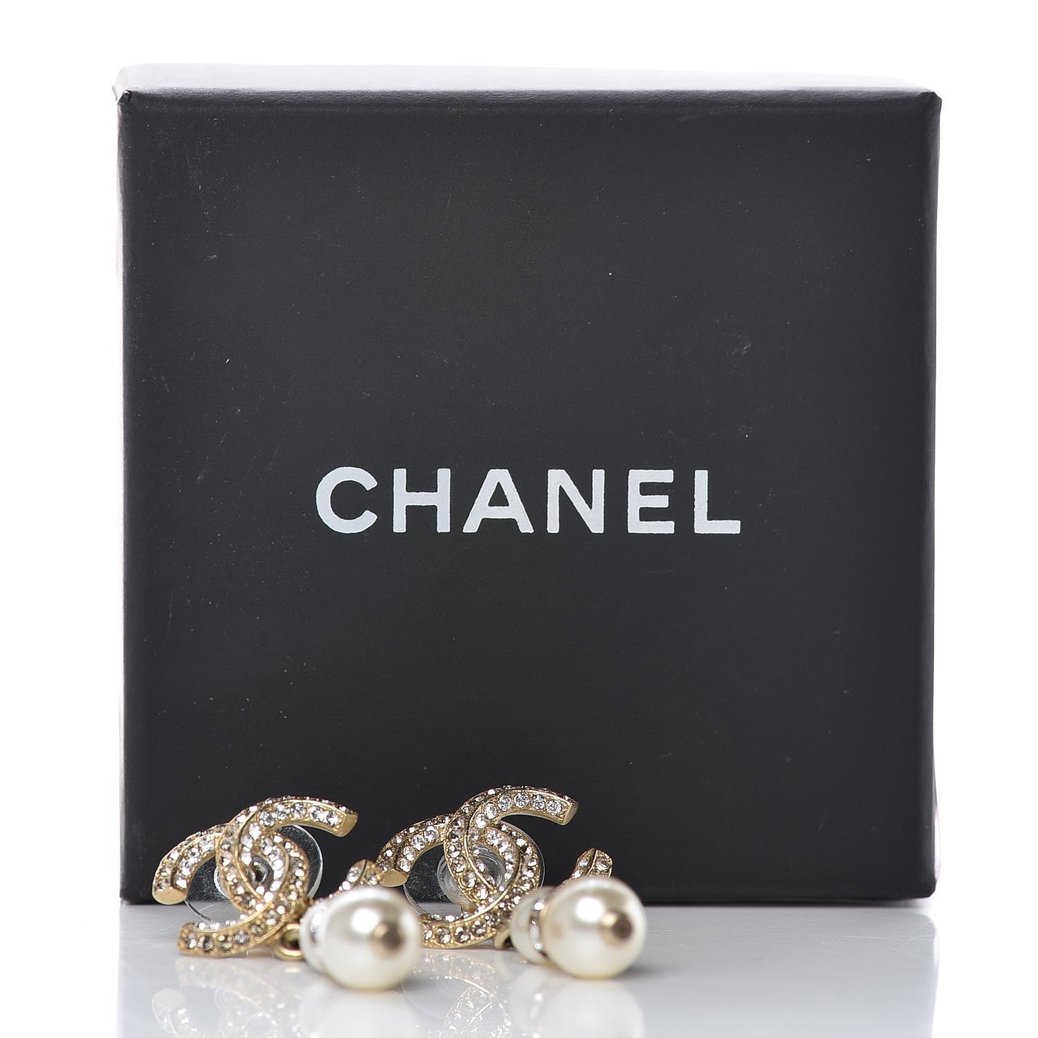 Chanel Crystal Pearl CC Drop Earrings Gold 5 of 5