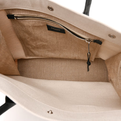 Saint Laurent Linen Calfskin Small Rive Gauche Tote Greggio Natural 5 of 10