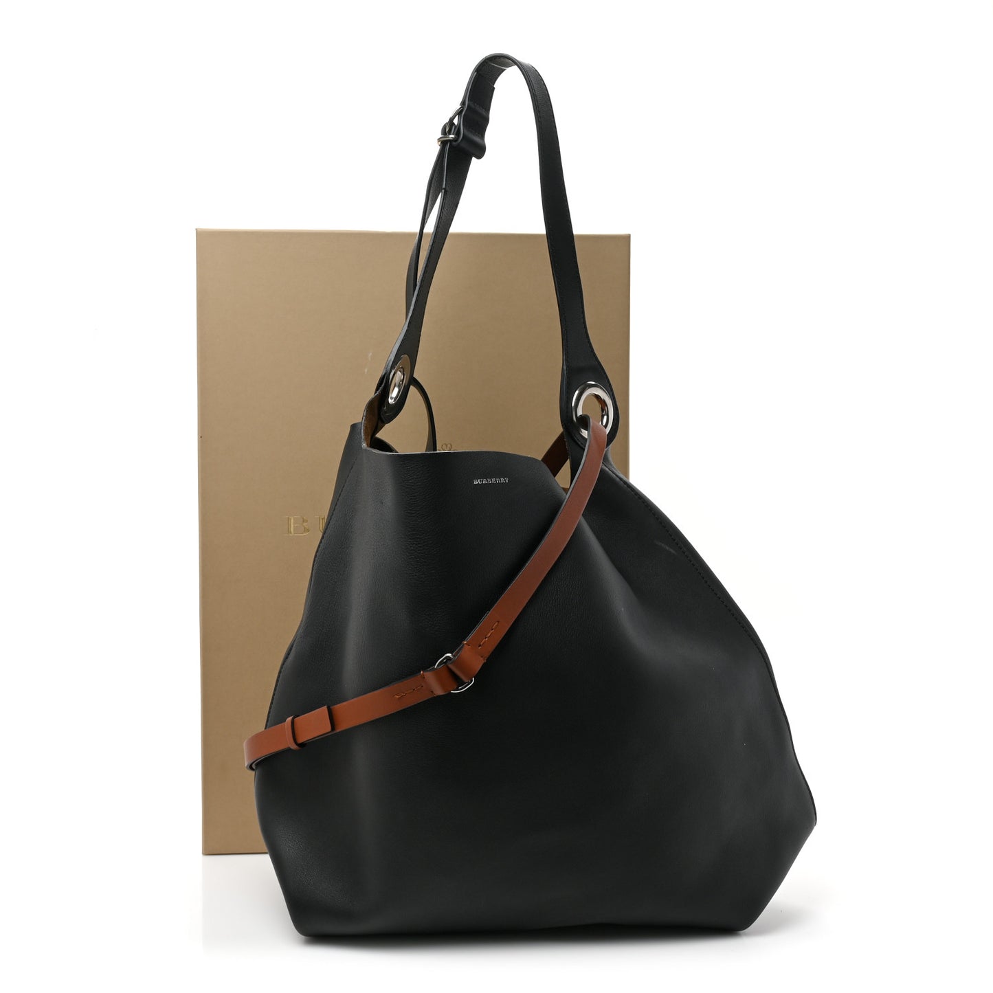 Calfskin Grommet Hobo Black
