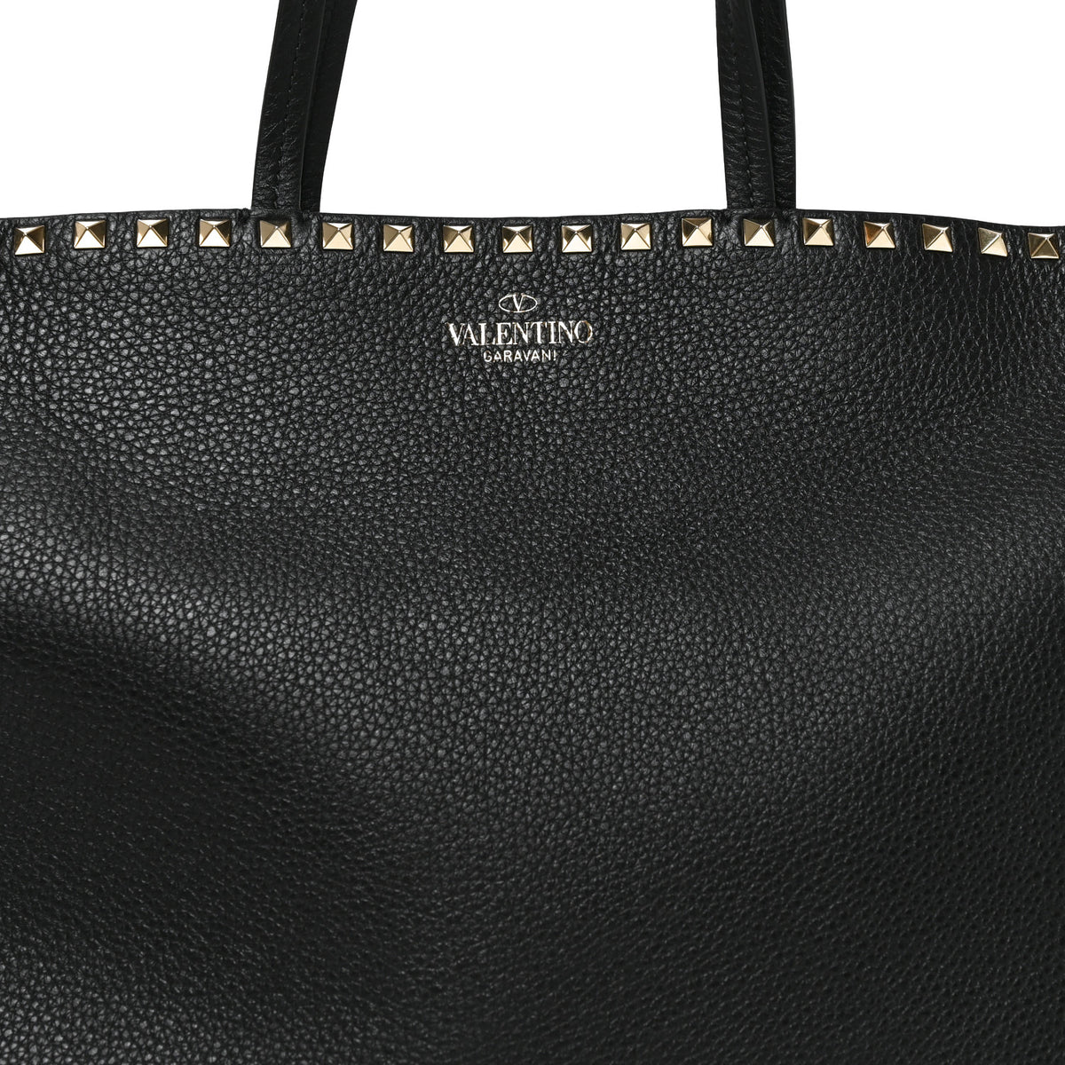 Valentino Garavani Grained Calfskin Rockstud Shoulder Tote Black 7 of 9