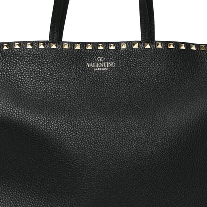 Valentino Garavani Grained Calfskin Rockstud Shoulder Tote Black 7 of 9
