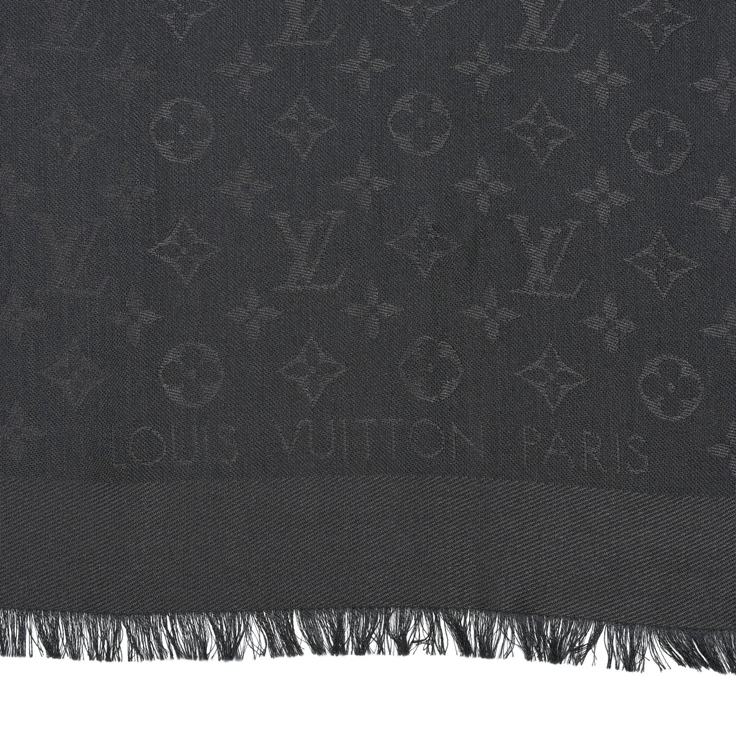 Silk Wool Monogram Shawl Charcoal Grey