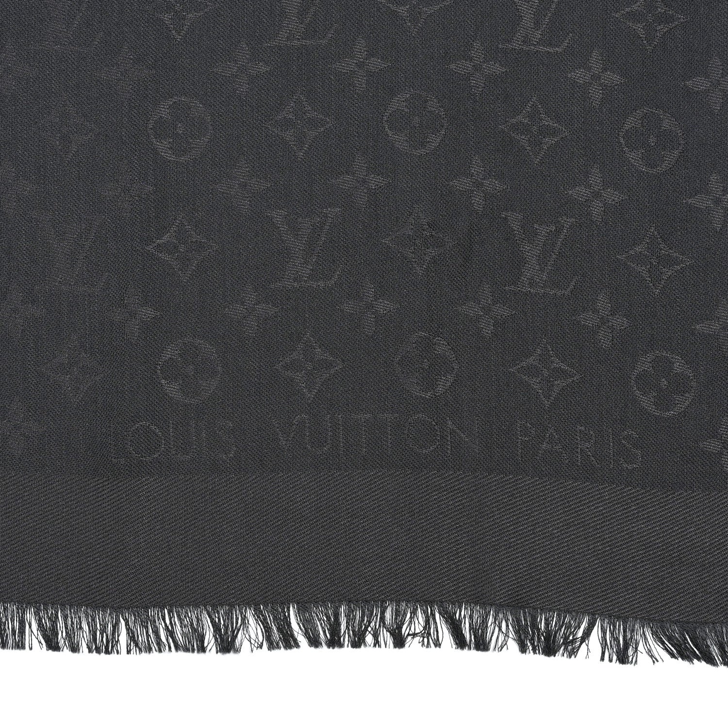 Louis Vuitton Silk Wool Monogram Shawl Charcoal Grey 2 of 3