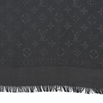 Louis Vuitton Silk Wool Monogram Shawl Charcoal Grey 2 of 3