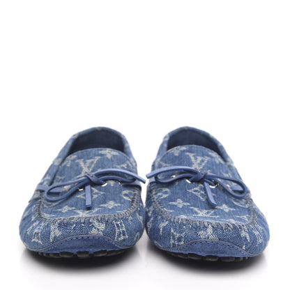 Louis Vuitton Monogram Denim Mens Arizona Car Shoe Moccasin Loafers 7 Blue 2 of 9