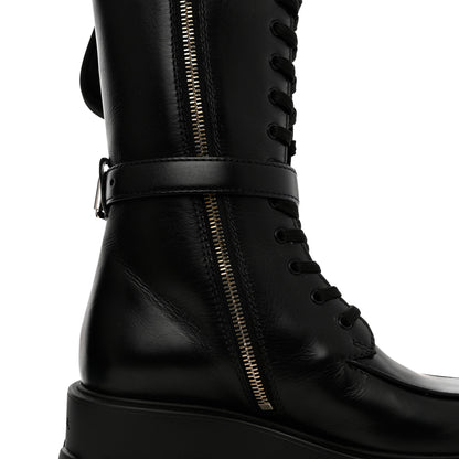Prada Vitello Lux Nylon Metal Triangle Logo Monolith Pouch Pocket 55mm Tall Combat Boots 35 Black 10 of 10