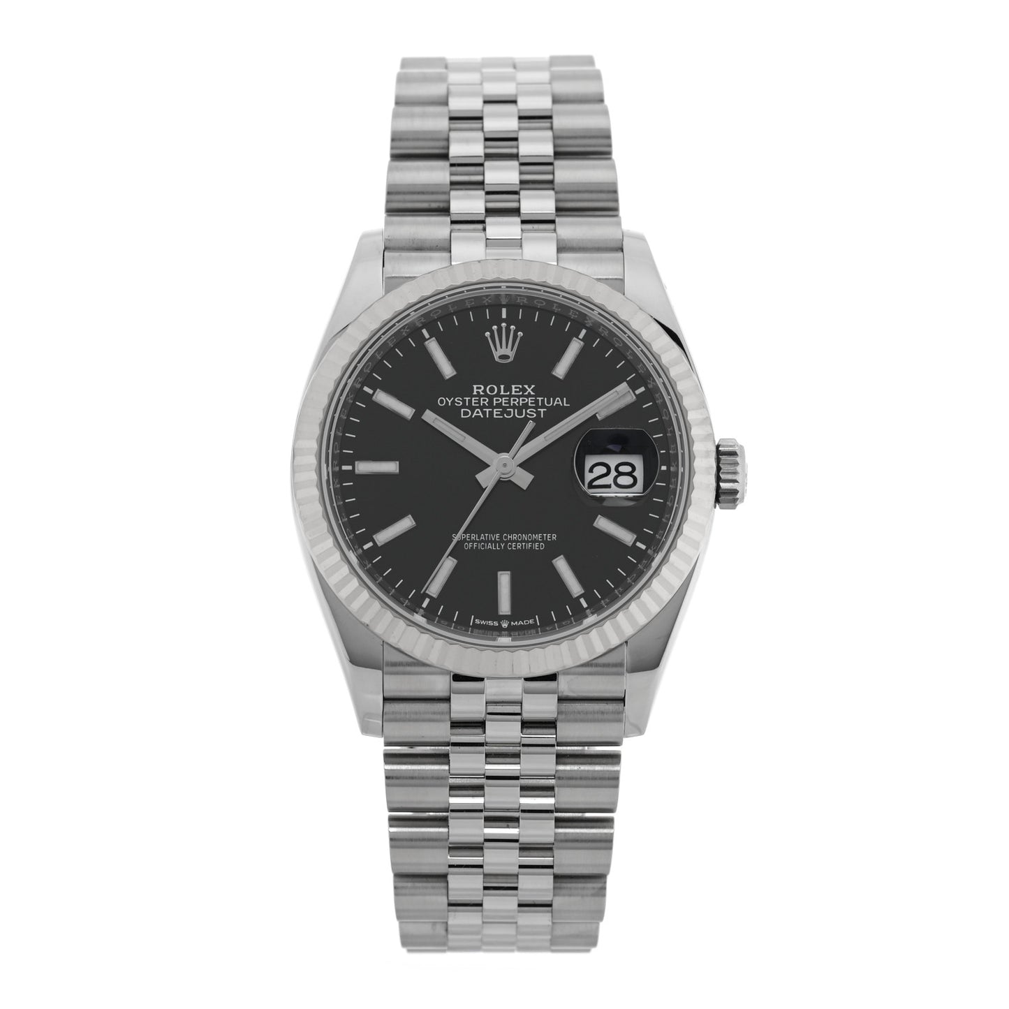 Stainless Steel 18K White Gold 36mm Oyster Perpetual Datejust Watch Bright Black 126234