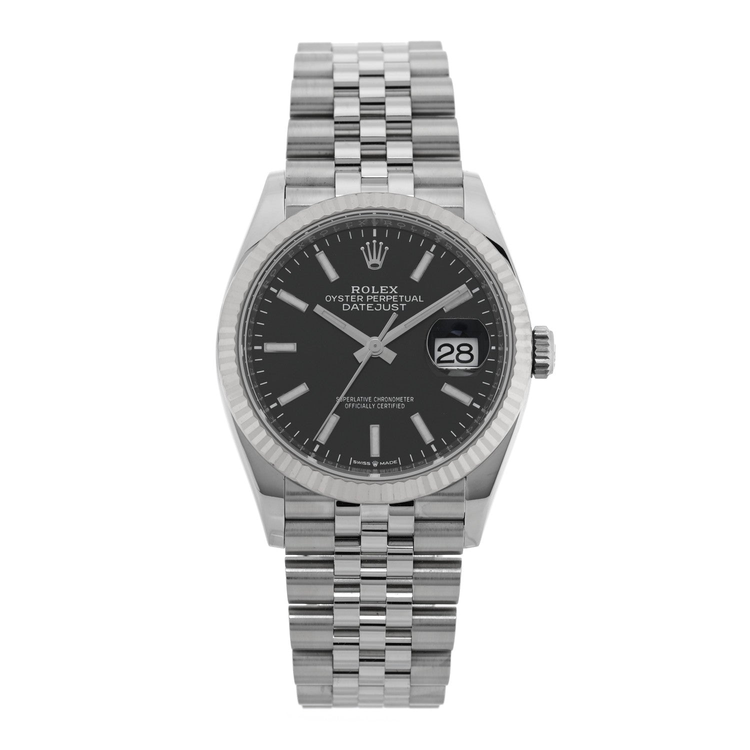 Rolex Stainless Steel 18K White Gold 36mm Oyster Perpetual Datejust Watch Bright Black 126234 1 of 5