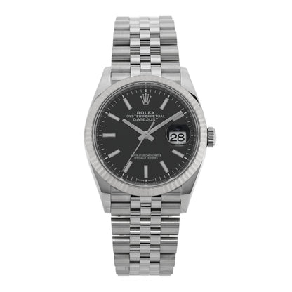 Rolex Stainless Steel 18K White Gold 36mm Oyster Perpetual Datejust Watch Bright Black 126234 1 of 5