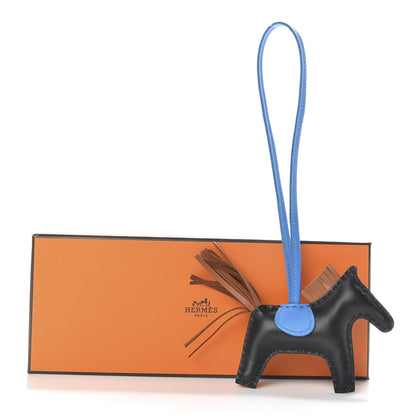 Hermes Milo Lambskin Grigri Rodeo Horse Bag Charm PM Black Gold Bleu Zanzibar 5 of 5