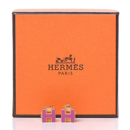 Hermes Gold Lacquered Cage d'H Earrings Rose Indien 6 of 6