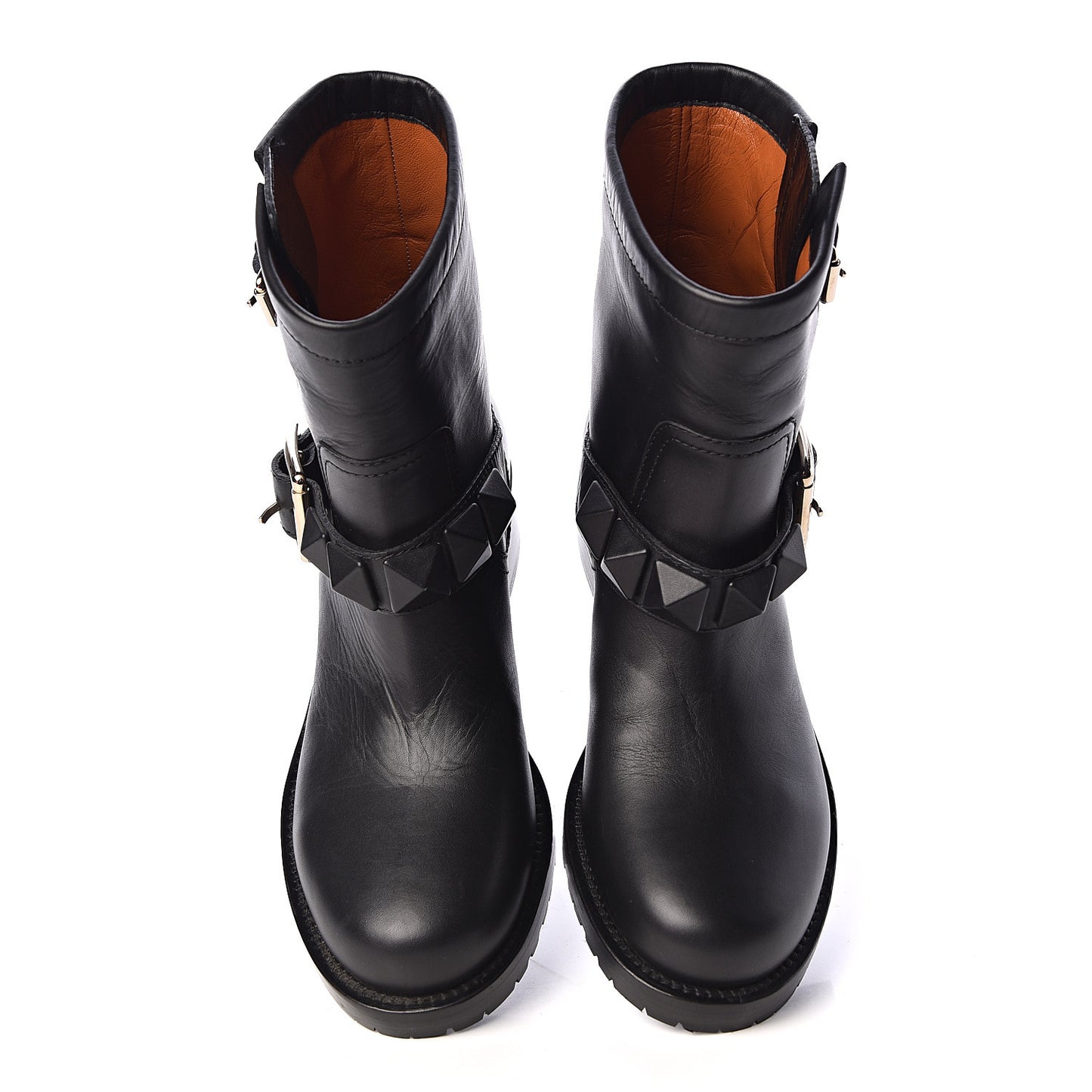 Calfskin Lock Studded 30mm Biker Boots 37 Black