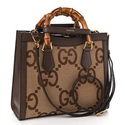 Gucci Monogram Jumbo GG Textured Dollar Calfskin Small Diana Tote Bag Camel Ebony New Acero 3 of 11
