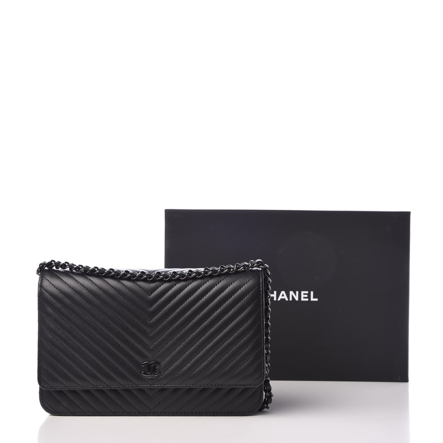 Chanel Lambskin Chevron Quilted Wallet On Chain WOC So Black 9 of 9