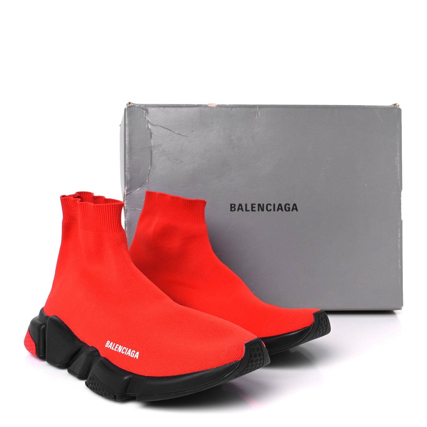 Balenciaga Neoprene Knit Mens Speed Sneakers 45 Red Black 1764863
