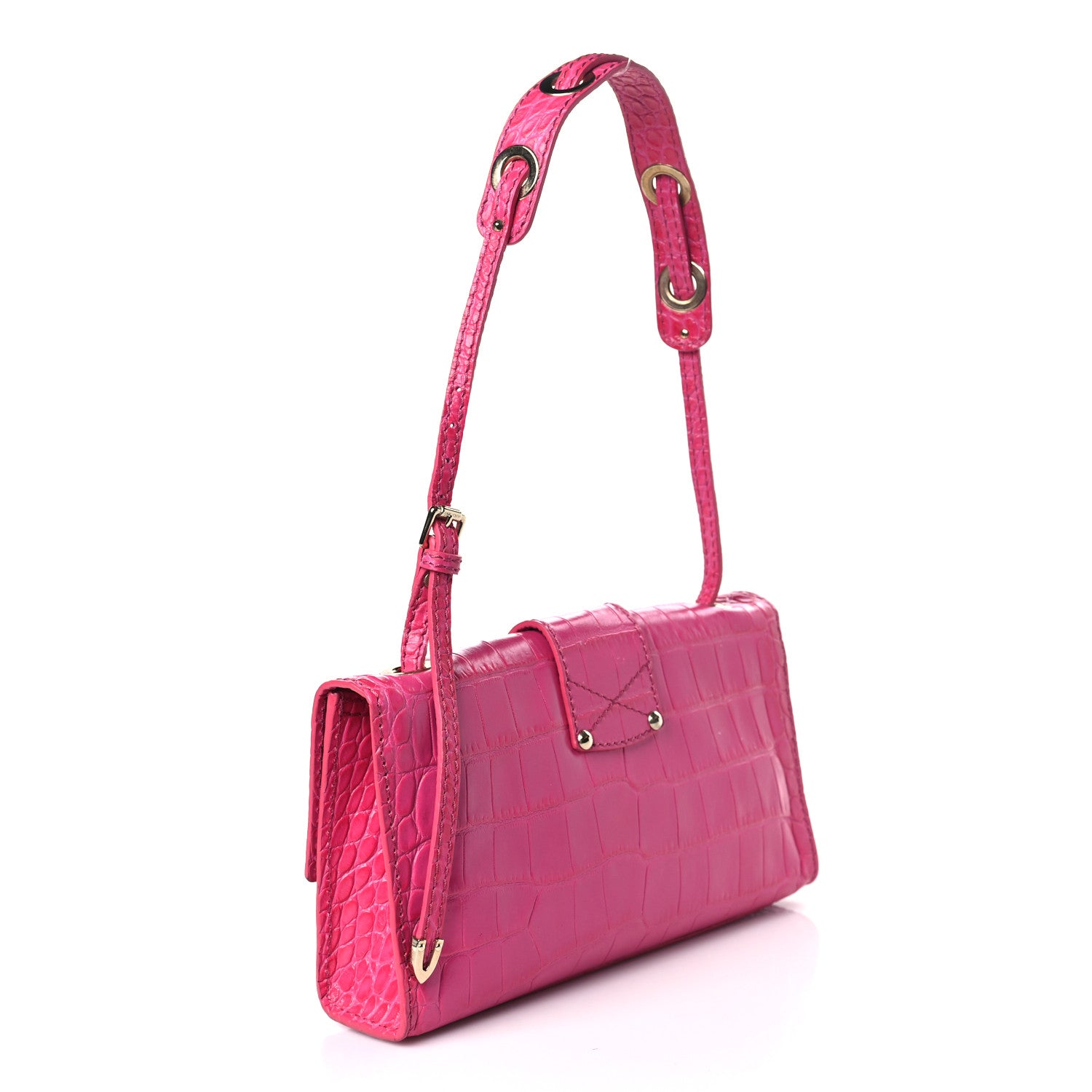 Jimmy Choo Calfskin Crocodile Embossed Rebel Bag Pink 3 of 10