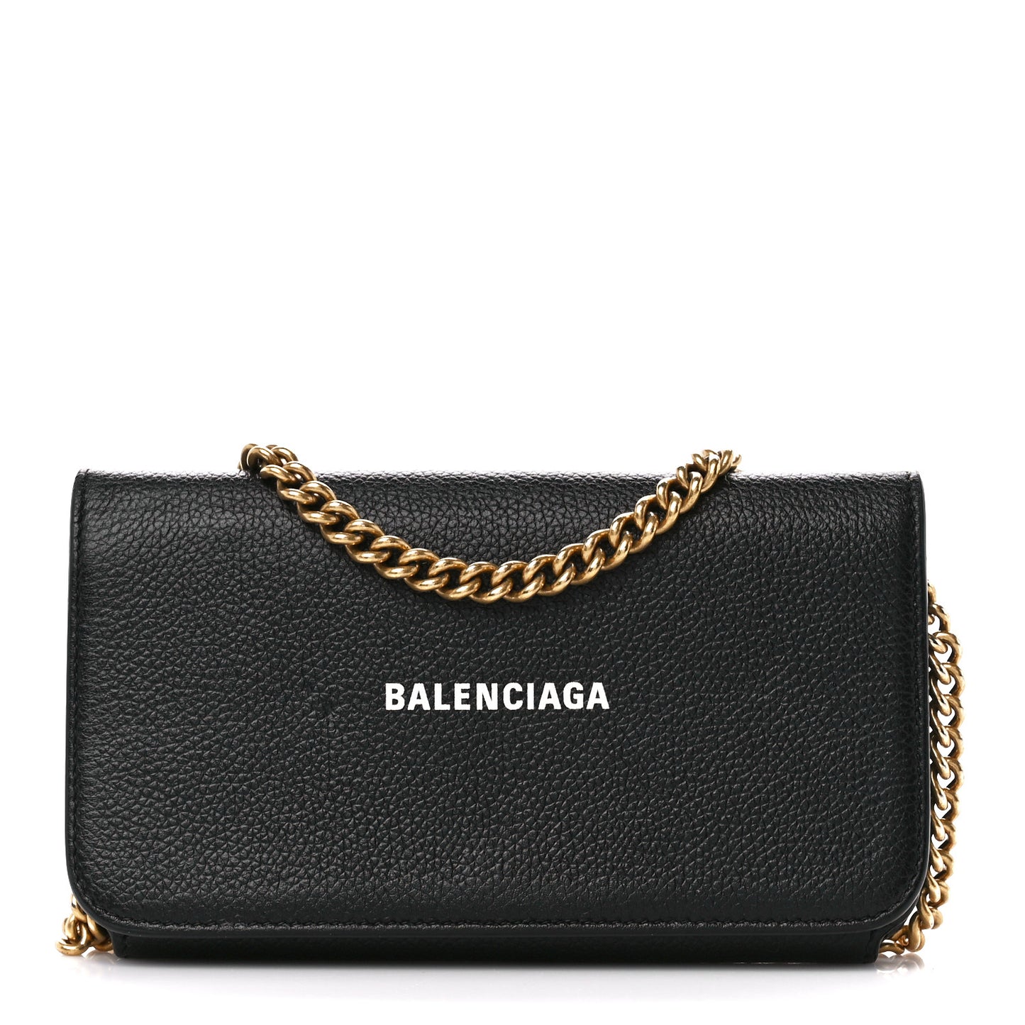 Grained Calfskin Logo Cash Phone Holder Wallet On Chain Black White