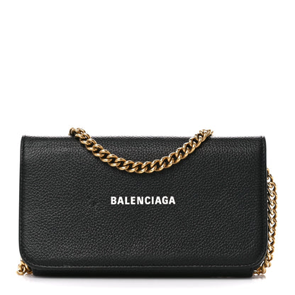 Balenciaga Grained Calfskin Logo Cash Phone Holder Wallet On Chain Black White 1 of 12