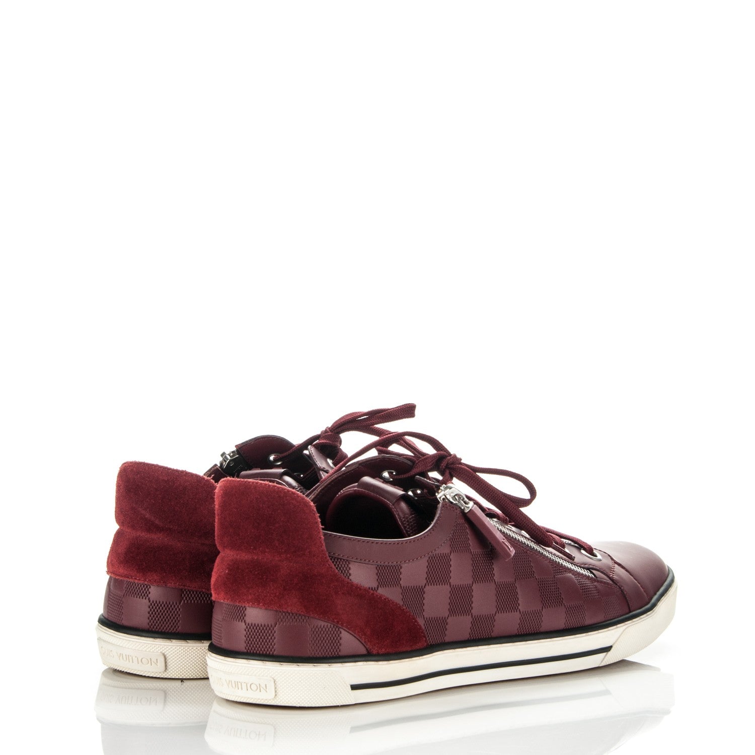 Louis Vuitton Calfskin Suede Damier Infini Aventure Zip Up Sneakers 10 Bordeaux 4 of 7