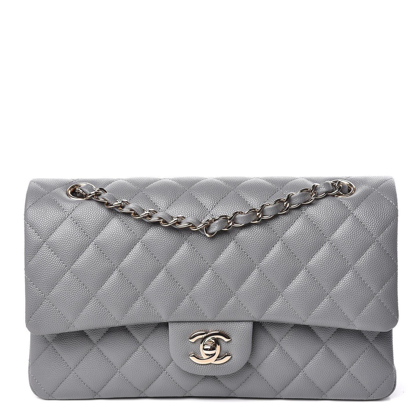 Caviar Quilted Medium Double Flap Grey