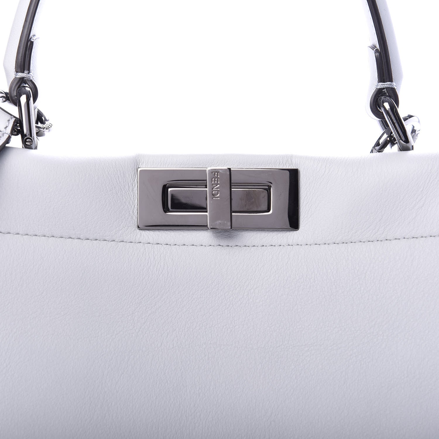 Fendi Vitello Seta Shiny Nappa Scalloped Studded Medium Peekaboo Iconic Satchel Grigio Perla 10 of 10