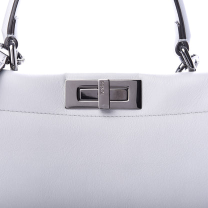 Fendi Vitello Seta Shiny Nappa Scalloped Studded Medium Peekaboo Iconic Satchel Grigio Perla 10 of 10
