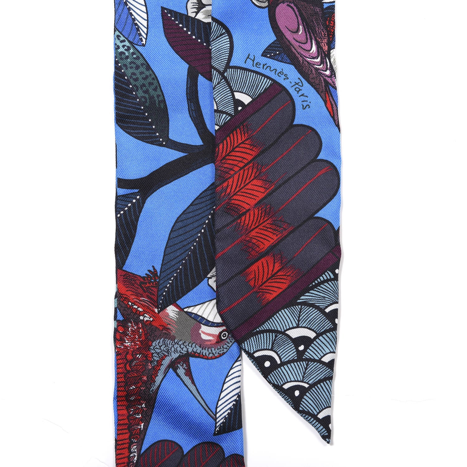 Hermes Silk Tree Of Song Twilly Cobalt Rouge 2 of 4