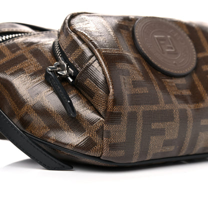 Fendi Glazed Fabric Vitello Century FF 1974 Stamp Patch Mens Pocket Belt Bag Mogano Panna Black 15 of 21