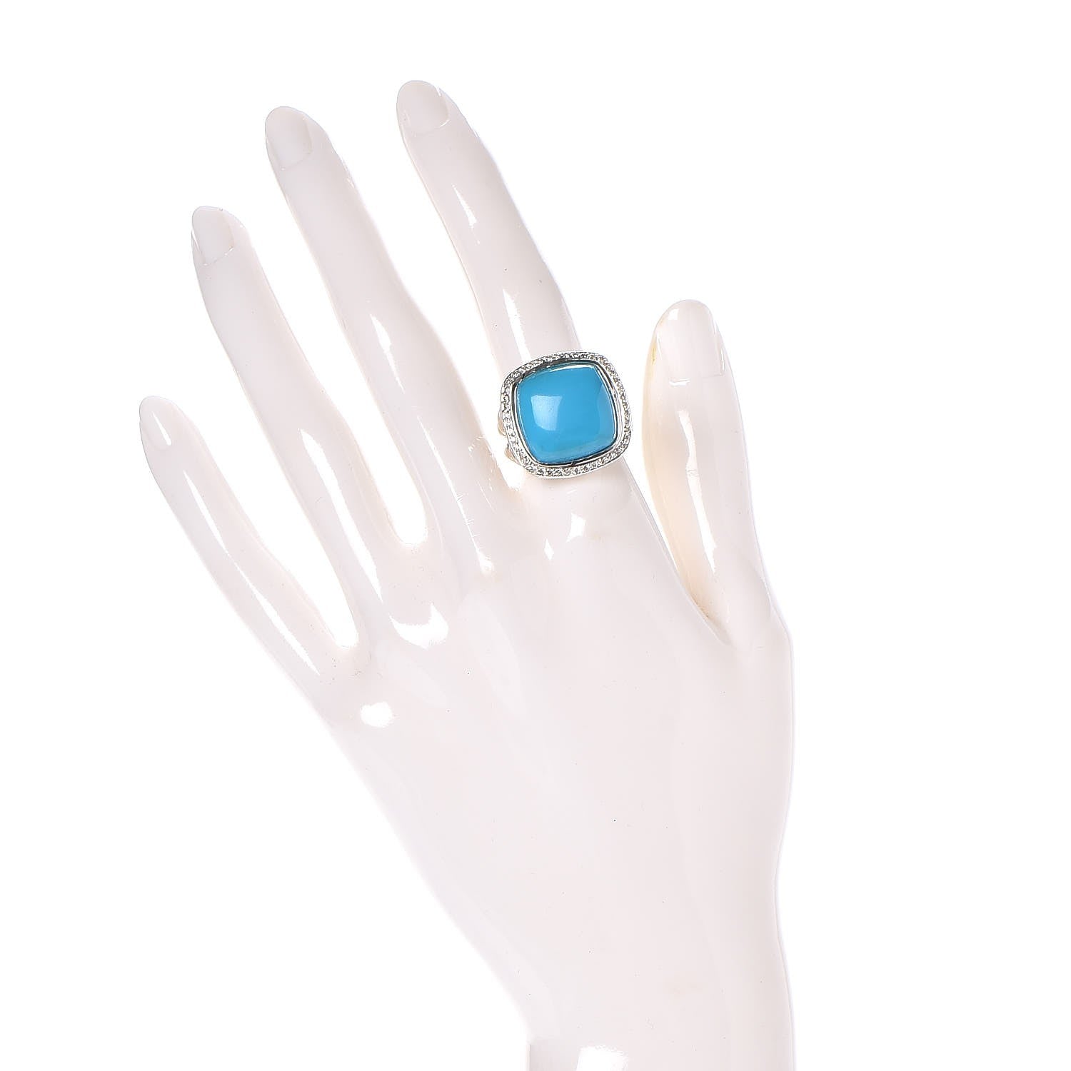 David Yurman Sterling Silver Diamond Turquoise 14mm Albion Ring 53 6.5 2 of 5