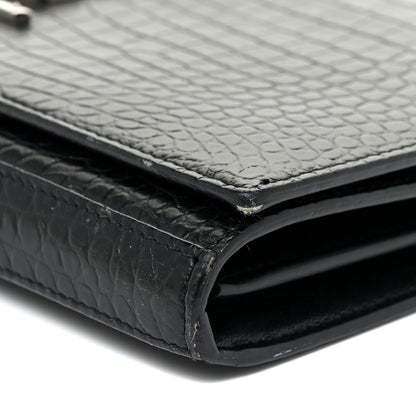 Saint Laurent Calfskin Crocodile Embossed Monogram Chain Wallet Black 10 of 16