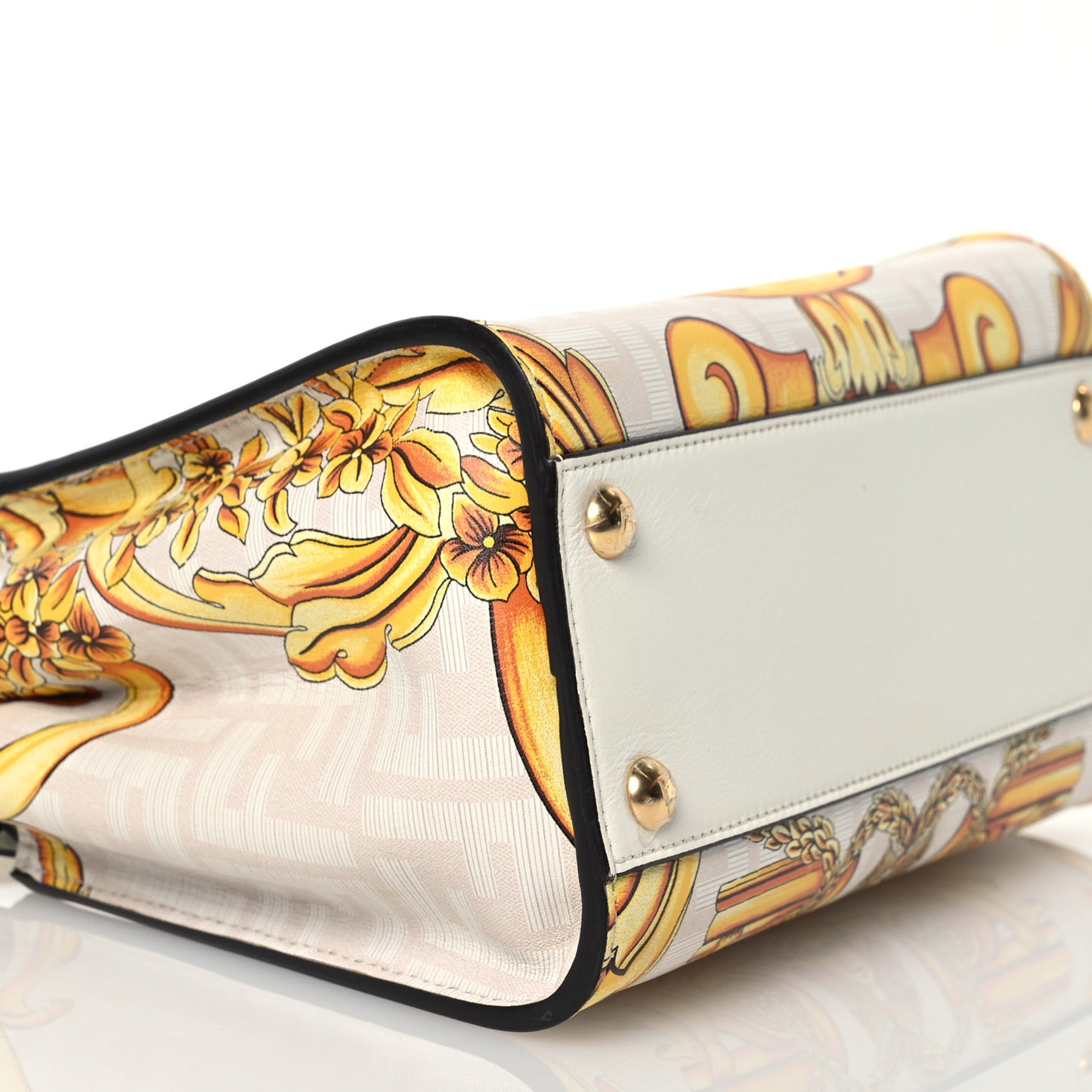 X VERSACE Vitello Seta Nappa Fendace FF Baroque Mini Peekaboo Iconic Satchel White Ice Gold