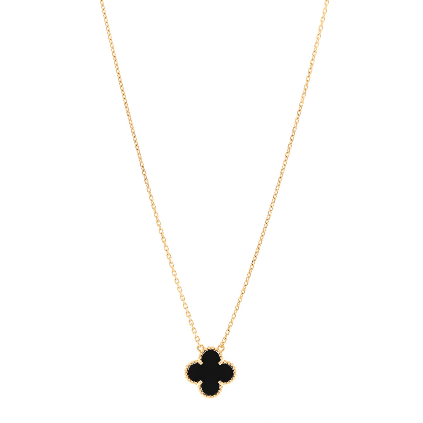 18K Yellow Gold Black Onyx Vintage Alhambra Pendant Necklace