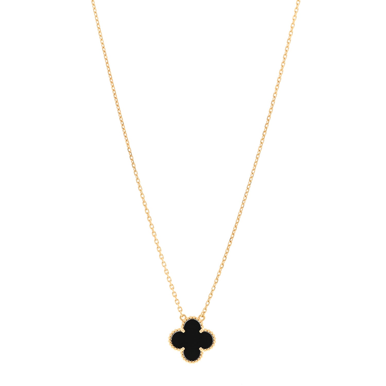 Van Cleef & Arpels 18K Yellow Gold Black Onyx Vintage Alhambra Pendant Necklace 1 of 5