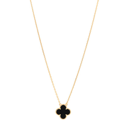 Van Cleef & Arpels 18K Yellow Gold Black Onyx Vintage Alhambra Pendant Necklace 1 of 5