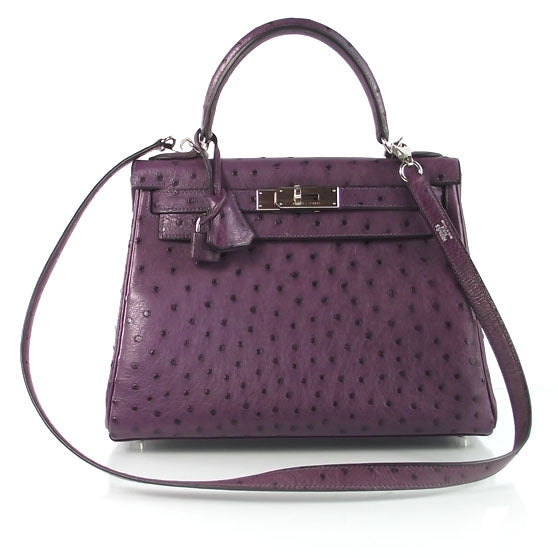 Ostrich Kelly 28 Handbag Violet