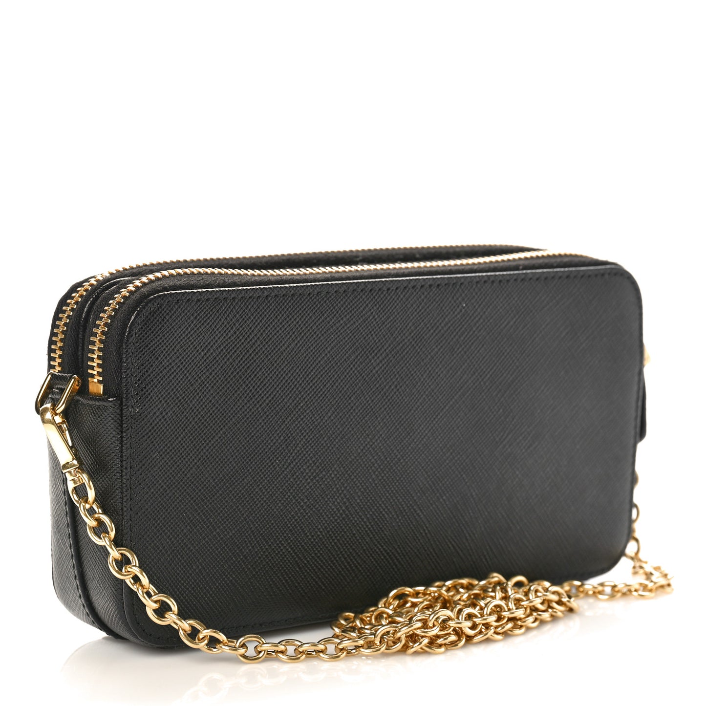 Saffiano Lux Mini Double Zip Chain Crossbody Bag Black